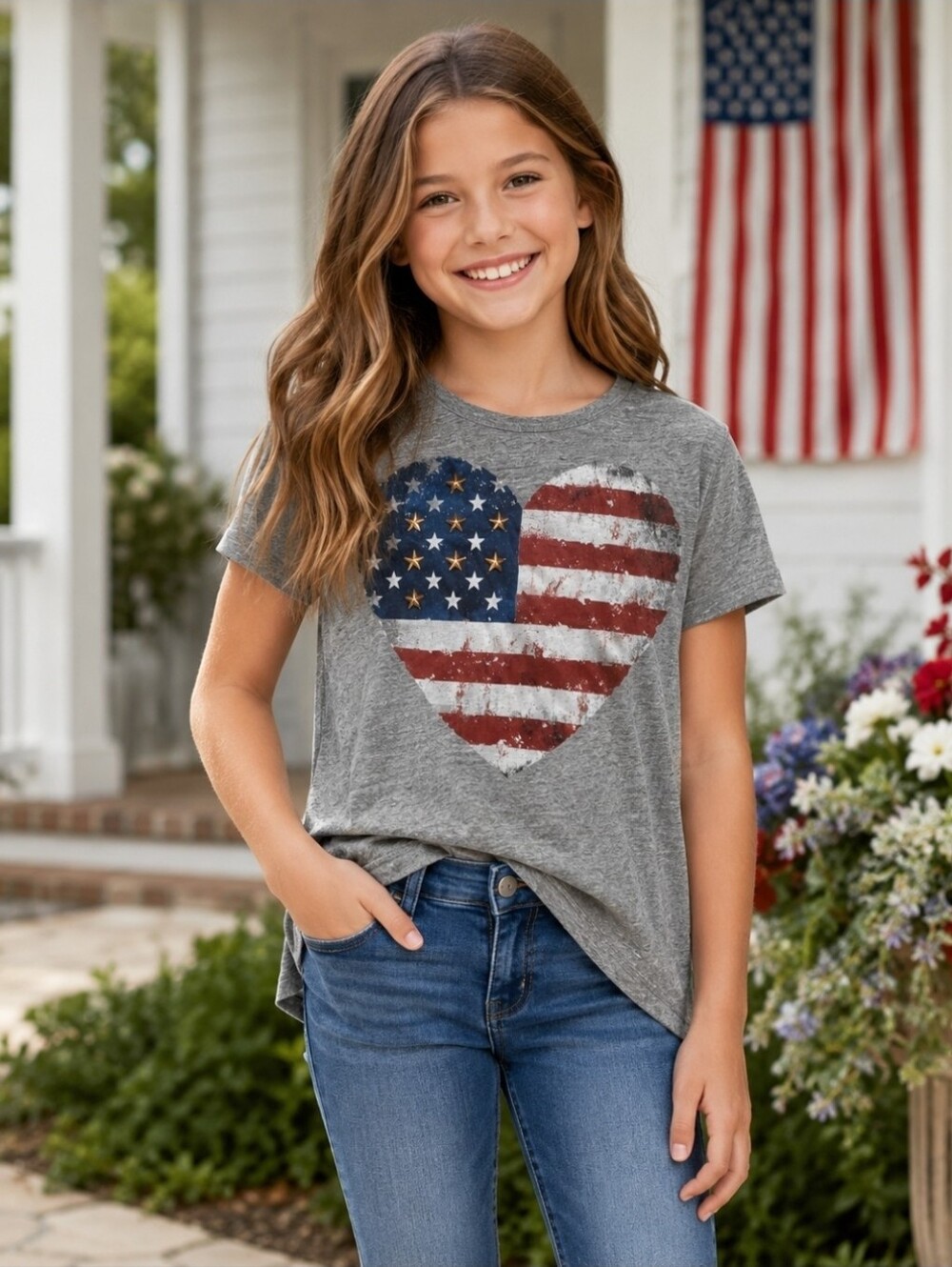 The Classic Girls' Patriotic Heart Graphic Tee- Size 8